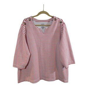 Croft & Barrow Ribbed Button-accent 3/4 Sleeve Striped Top Casual Women's 2X